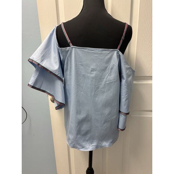 Saks Fifth Avenue Blue And Ribbon Off The Shoulder Top M20 - Picture 4 of 10
